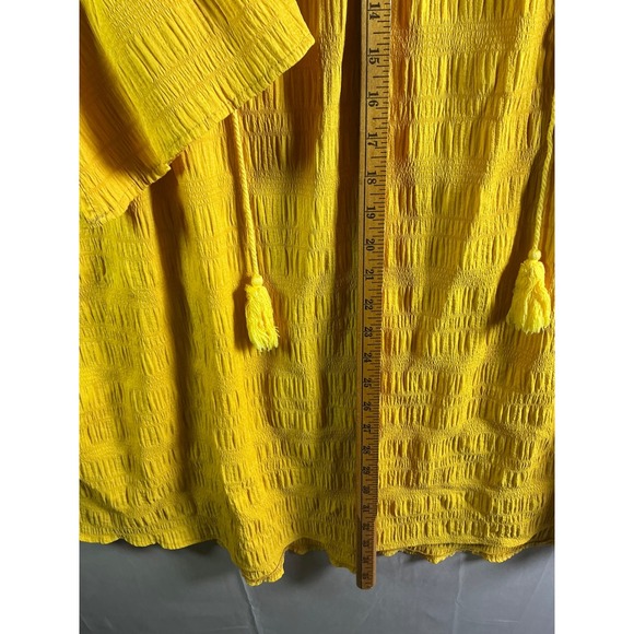 Shein Curve Yellow Smocked TunicTop 1XL Crochet LaceTassel V-Neck Flutter Sleeve - Picture 7 of 9